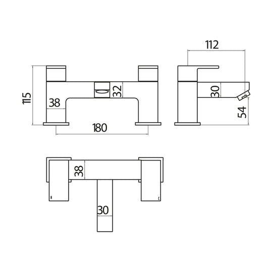 Scudo Lanza 2 Tap Hole Deck Mounted Bath Filler Tap - Chrome - TAP142 - Envy Bathrooms Ltd