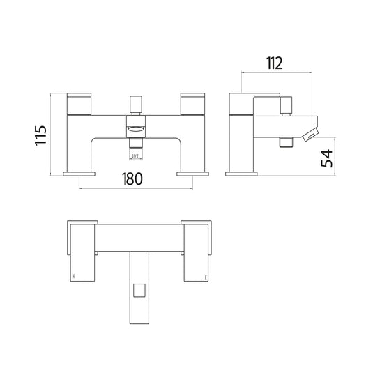 Scudo Lanza 2 Tap Hole Deck Mounted Bath Shower Filler Tap - Chrome - TAP143 - Envy Bathrooms Ltd