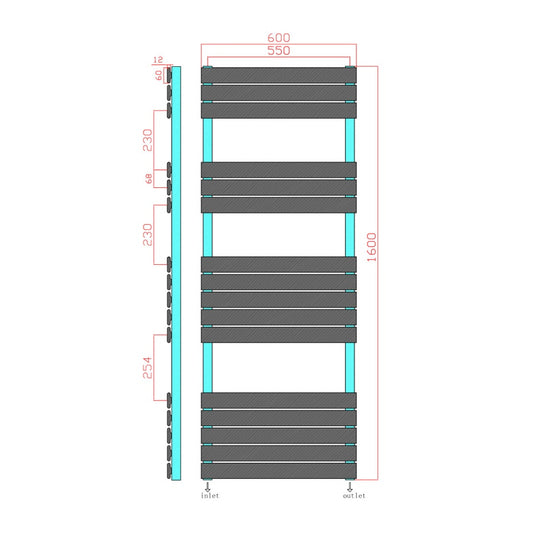 Scudo Life Towel Rail 600 x 1600mm Black | LI-160-60-B - Envy Bathrooms Ltd