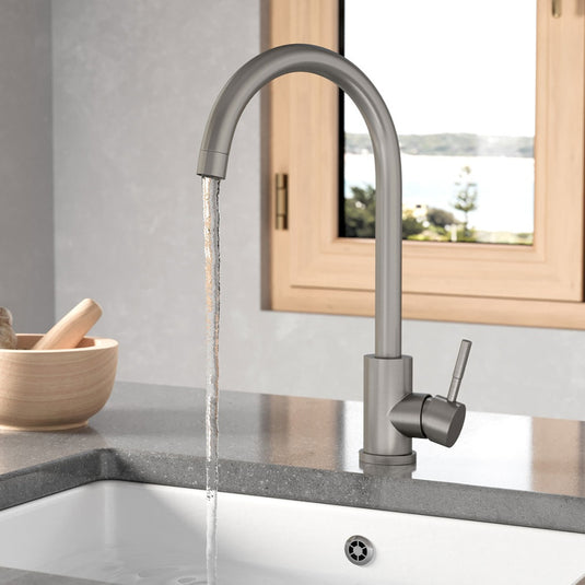 Scudo Manhattan Brushed Stainless Steel Kitchen Mixer Tap | KT42 - Envy Bathrooms Ltd