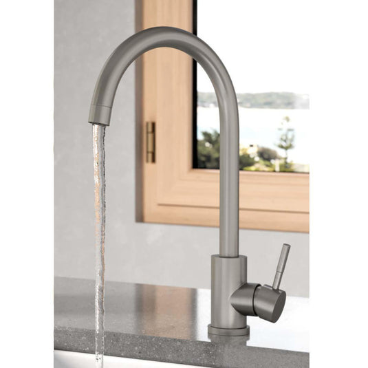 Scudo Manhattan Hole Kitchen Mixer Tap 1TH - Brushed Stainless Steel - KT42 - Envy Bathrooms Ltd