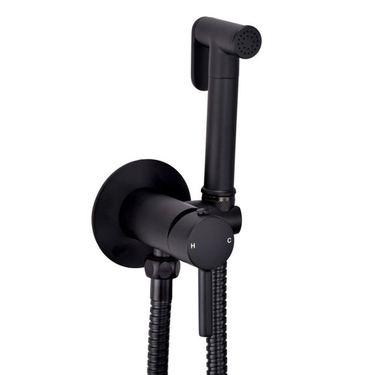 Scudo Matt Black Douche Handset With Flexi Holder and Outlet Elbow | DOUCHE010 - Envy Bathrooms Ltd