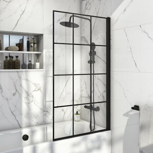 Scudo Matt Black Grid 6mm Bath Screen | GRIDBATHSCREEN - Envy Bathrooms Ltd