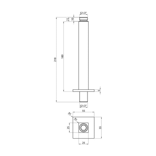 Scudo Matt Black Square Ceiling Mounted Wall Arm | BLACK009ORBL - Envy Bathrooms Ltd
