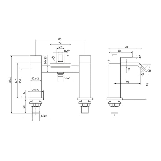 Scudo Miami 2 Tap Hole Deck Mounted Bath Shower Filler Tap - Chrome - TAP123 - Envy Bathrooms Ltd