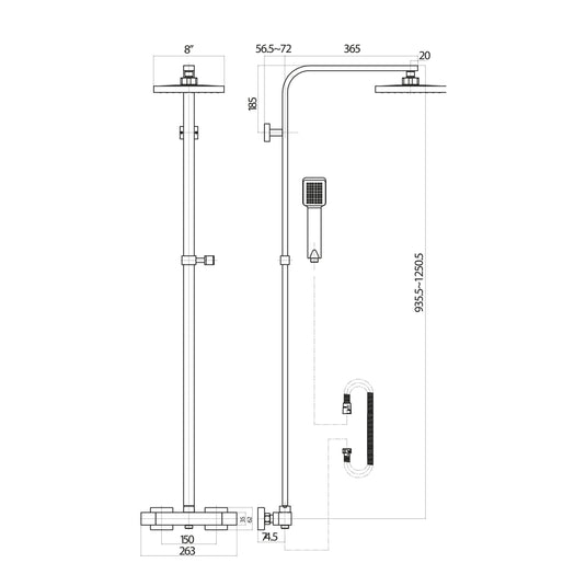 Scudo Mono Lunar Shower PLUS Adjustable Square Rigid riser shower - Black - BLACK008ORB - Envy Bathrooms Ltd