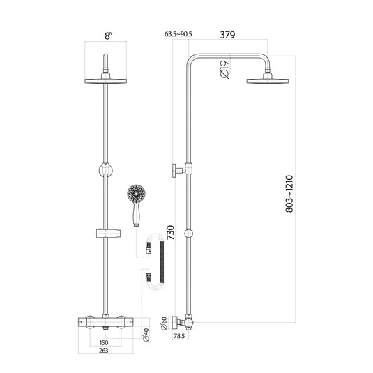 Scudo Mono Middleton Shower PLUS Adjustable round rigid riser shower - Black - BLACK010ORB - Envy Bathrooms Ltd