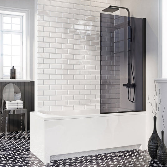 Scudo Mono Square Edge 6mm Bath Screen Black | LS888B - Envy Bathrooms Ltd