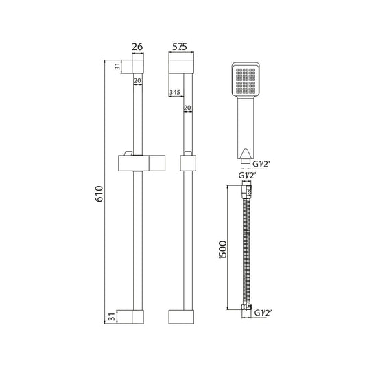 Scudo Mono Square Riser Kit - Black - BLACK003ORBL - Envy Bathrooms Ltd