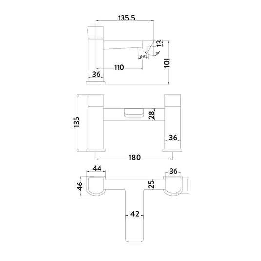 Scudo Muro 2 Tap Hole Deck Mounted Bath Filler Tap - Matt Black - BLACK242ORBL - Envy Bathrooms Ltd