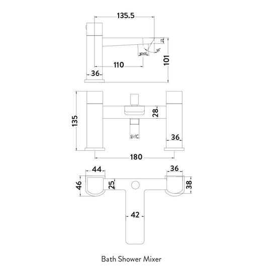 Scudo Muro 2 Tap Hole Deck Mounted Bath Shower Filler Tap - Chrome - TAP243L - Envy Bathrooms Ltd