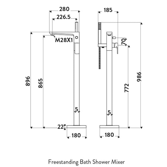 Scudo Muro 2 Tap Hole Freestanding Bath Tap - Chrome - TAP240L - Envy Bathrooms Ltd