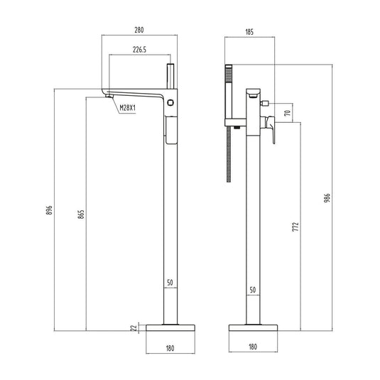 Scudo Muro 2 Tap Hole Freestanding Bath Tap - Matt Black - BLACK240ORBL - Envy Bathrooms Ltd