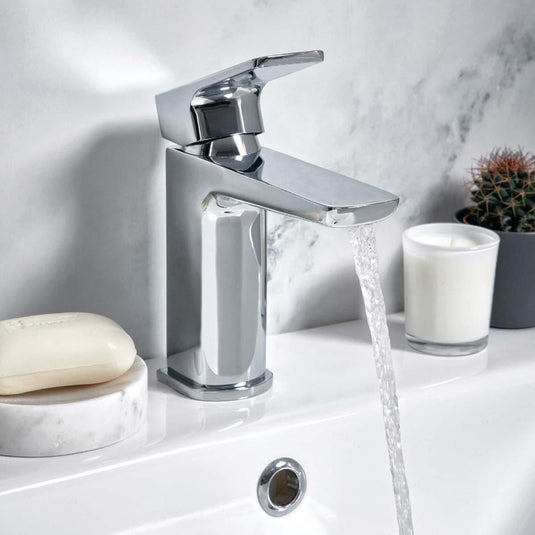 Scudo Muro Deck Mounted 1 Handle Basin Mixer Tap Inc. Waste - Chrome - TAP241 - Envy Bathrooms Ltd