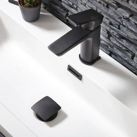 Scudo Muro Deck Mounted 1 Handle Basin Mixer Tap Inc. Waste - Matt Black - BLACK241ORBL - Envy Bathrooms Ltd