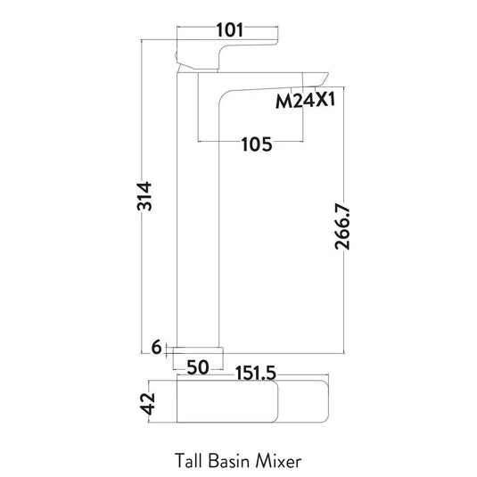 Scudo Muro Deck Mounted 1 Handle Basin Mixer Tap - Chrome - TAP244L - Envy Bathrooms Ltd