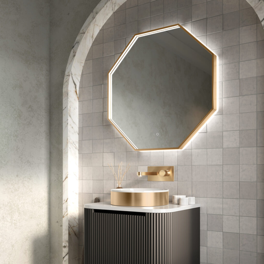 Scudo Passa Octagonal Mirror Brushed Brass 800 x 800mm | MIRROR018 - Envy Bathrooms Ltd