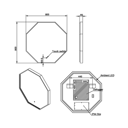 Scudo Passa Octagonal Mirror Matt Black 800 x 800mm | MIRROR017 - Envy Bathrooms Ltd