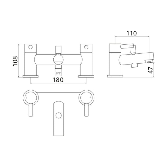 Scudo Premier 2 Tap Hole Deck Mounted Bath Shower Filler Tap - Chrome - TAP103L - Envy Bathrooms Ltd