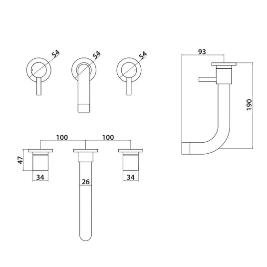 Scudo Premier Wall Mounted 2 Handle Basin Mixer Tap - Chrome - TAP251L - Envy Bathrooms Ltd