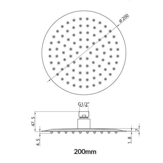 Scudo Round 200mm Shower Head - Matt Black - BLACK013ORB - Envy Bathrooms Ltd