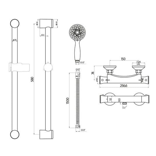 Scudo Round Body Valve; Riser Kit and Fast Fix Brackets - Chrome - EXPOSEDKIT002L - Envy Bathrooms Ltd