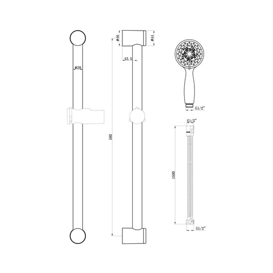 Scudo Round Slide Rail Kit With Multi-Function Handset - Chrome - RISERKIT002L - Envy Bathrooms Ltd