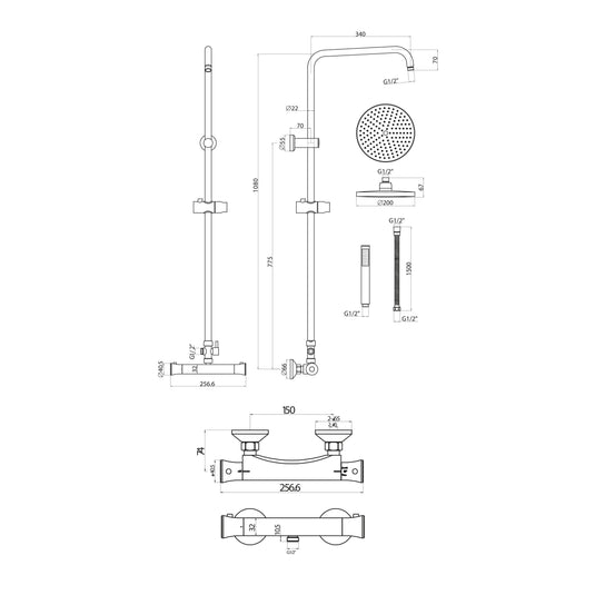 Scudo Round Thermostatic Bar Valve with Riser Rail - Chrome - SHOWER008 - Envy Bathrooms Ltd