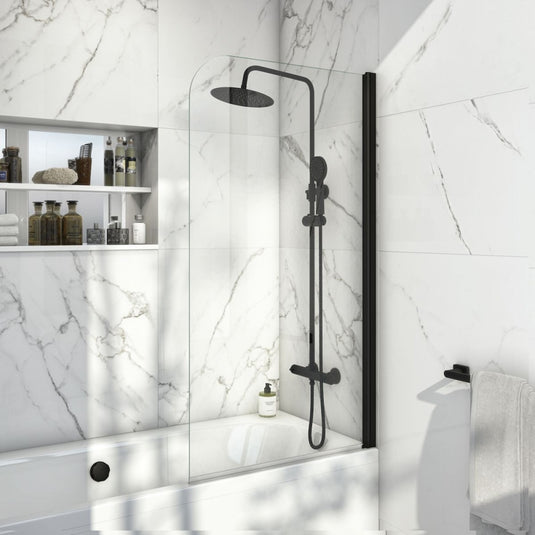 Scudo S6 Black Profile Radius Edge Bath Screen 6mm | BLACKSCREEN010 - Envy Bathrooms Ltd