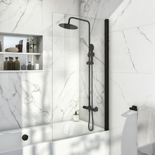 Scudo S6 Black Profile Square Edge Bath Screen 6mm | BLACKSCREEN099 - Envy Bathrooms Ltd