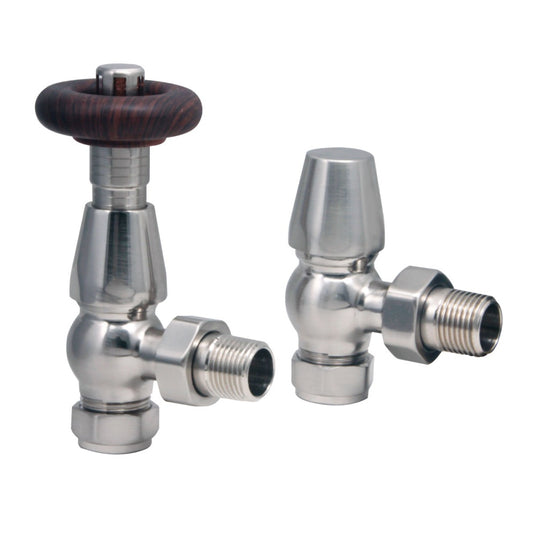 Scudo Satin Nickel Radiator Valve Angled (Pair) | TRV010 - Envy Bathrooms Ltd
