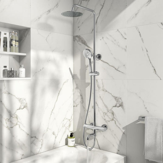 Scudo Solar Round Rigid Riser Shower w/ Bath Filler - Chrome - SHOWER011S - Envy Bathrooms Ltd