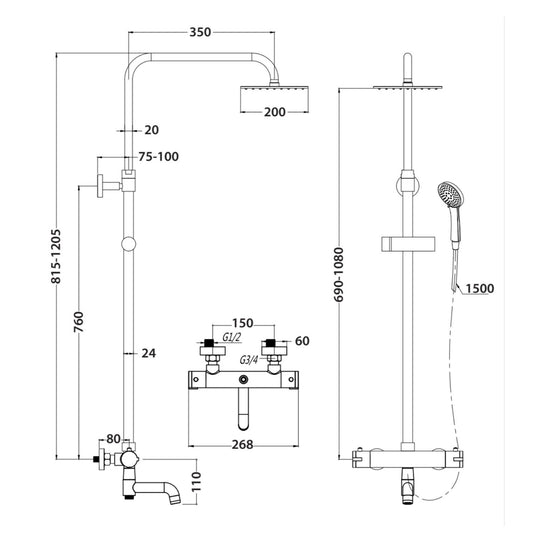 Scudo Solar Round Rigid Riser Shower w/ Bath Filler - Chrome - SHOWER011S - Envy Bathrooms Ltd