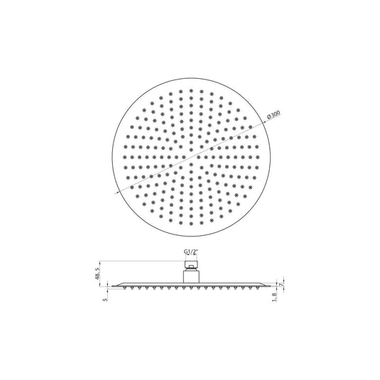 Scudo Stainless Steel 300mm Round Fixed Head - Chrome - SH005L - Envy Bathrooms Ltd