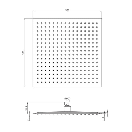 Scudo Stainless Steel 300mm Square Fixed Head - Chrome - SH004L - Envy Bathrooms Ltd