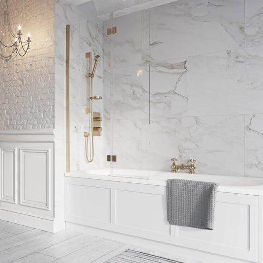 Scudo Thalia Brushed Brass Inward Opening Bath Screen 900 x 1500mm - Envy Bathrooms Ltd