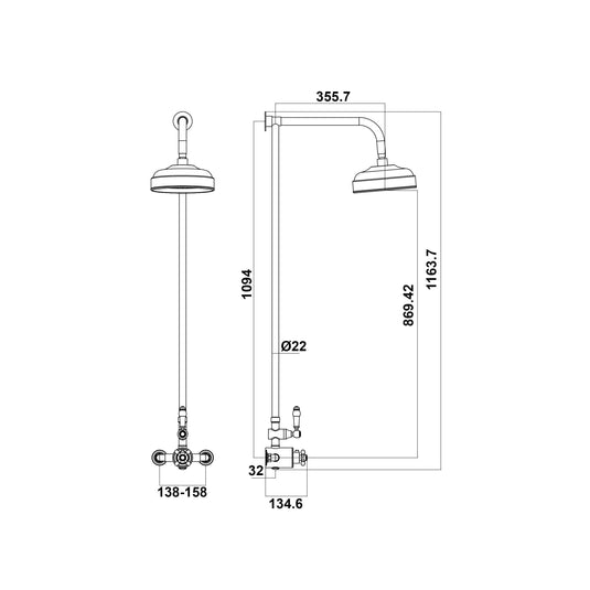 Scudo Thermostatic Exposed Valve w/ Fixed Head - Chrome - SHOWER005 - Envy Bathrooms Ltd