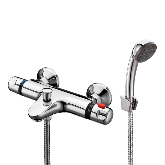 Scudo Tidy 2 Tap Hole Wall Mounted Thermostatic Bath Filler Tap - Chrome - TAP065 - Envy Bathrooms Ltd