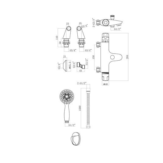 Scudo Tidy 2 Tap Hole Wall Mounted Thermostatic Bath Filler Tap - Chrome - TAP065 - Envy Bathrooms Ltd