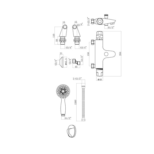 Scudo Tidy 2 Tap Hole Wall Mounted Thermostatic Bath Filler Tap - Chrome - TAP065 - Envy Bathrooms Ltd