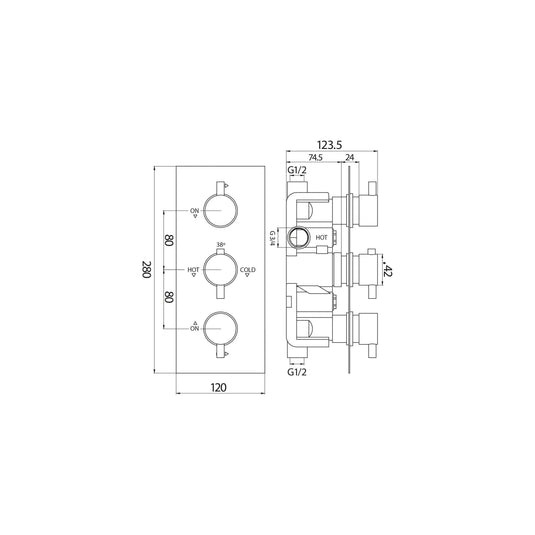 Scudo Triple Round Handle 3 Outlet Concealed Valve Diverter Shower Valve - Chrome - CONCEALED008 - Envy Bathrooms Ltd