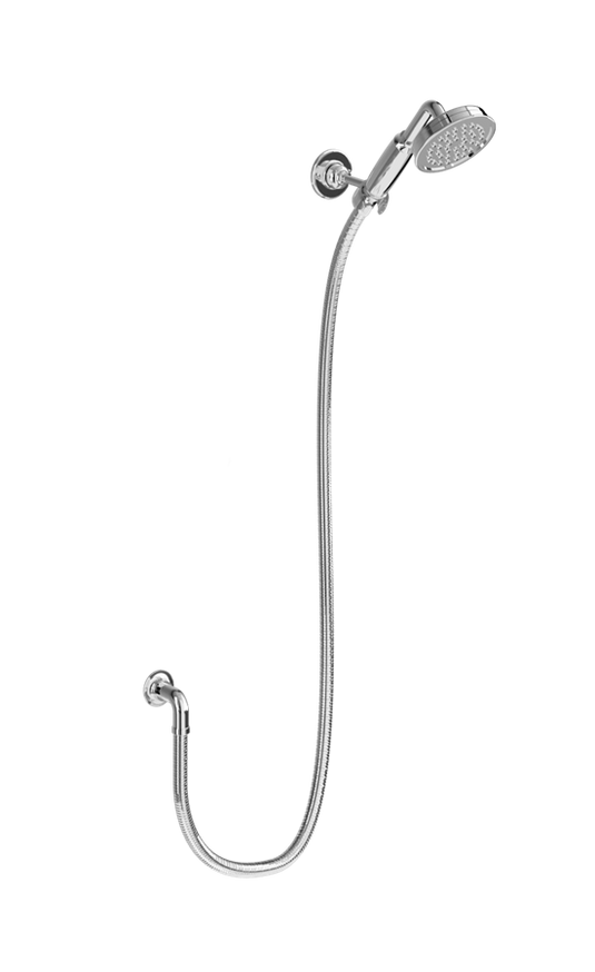 Burlington Riviera 1000mm Chrome Shower Handset with Hose, Bracket + Wall Outlet | RIV20-CHR - Envy Bathrooms Ltd