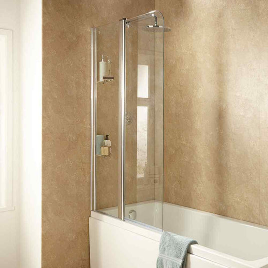 Sommer 1500mm x 900mm Extended Double Panel Round Top Shower Bath Screen With Fixed Panel - Chrome - SOB56 - Envy Bathrooms Ltd