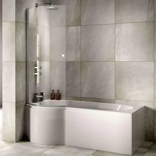 Sommer 1700mm X 850-700mm Curve P-Shaped Shower Bath - Left Hand - White - SOB61 - Envy Bathrooms Ltd