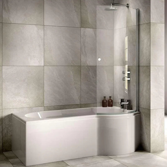 Sommer 1700mm X 850-700mm Curve P-Shaped Shower Bath - Right Hand - White - SOB62 - Envy Bathrooms Ltd