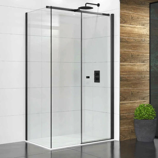 Sommer Evolve 900mm In Out Corner Pivot Shower Door - 8mm Glass - Black - PEVXBK+PEV2BK - Envy Bathrooms Ltd