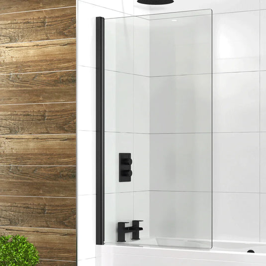 Sommer Evolve 1500mm x 900mm Black Framed 8mm Half Radius Square Hinged Bath Screen - Clear Glass - EVOSIN8BK - Envy Bathrooms Ltd