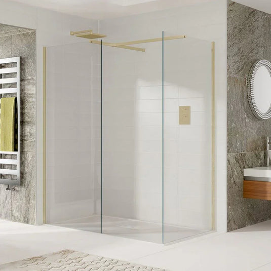 Sommer 300mm Wetroom Hinged Return Deflector Panel - 8mm - Brushed Brass - SOWBG30 - Envy Bathrooms Ltd