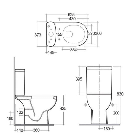 RAK Ceramics Tonique Close Coupled Full Access Open Back Toilet Pan - Alpine White - TONPAN