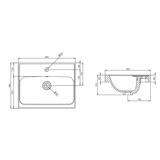 Tavistock Acumen 500mm 1 TH Ceramic Rimmed Basin - White - DC12060 - Envy Bathrooms Ltd
